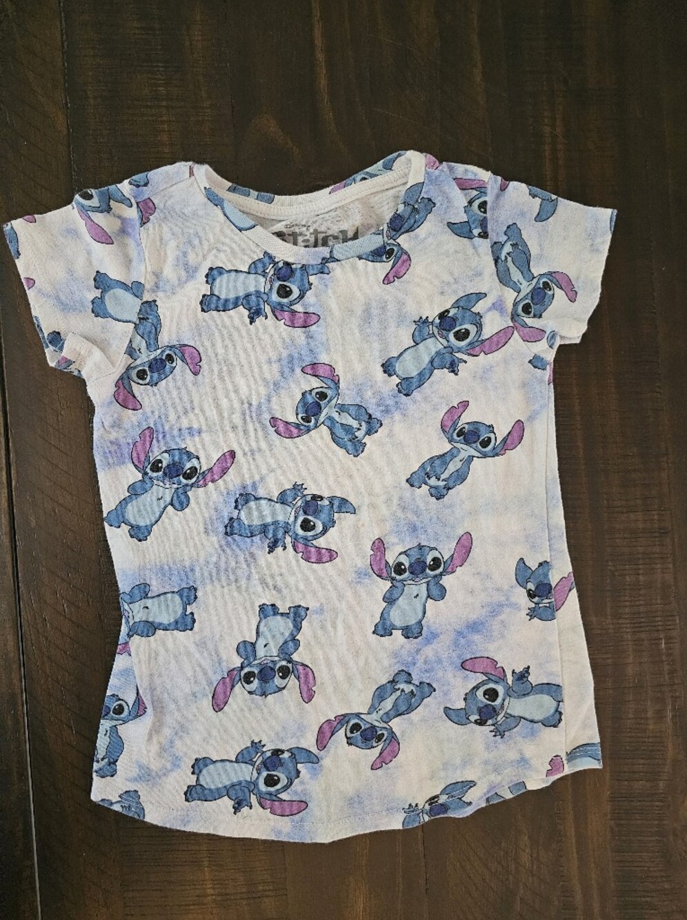 Girls Blue Stitch Character Short-Sleeve Top